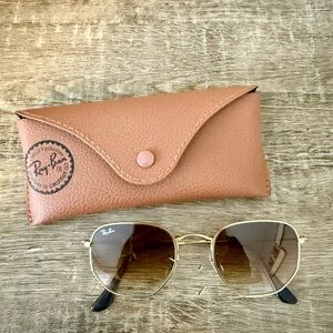 Authentic Ray-Ban Hexagonal Flat Lenses Sunglasses – Gold/Brown ✨